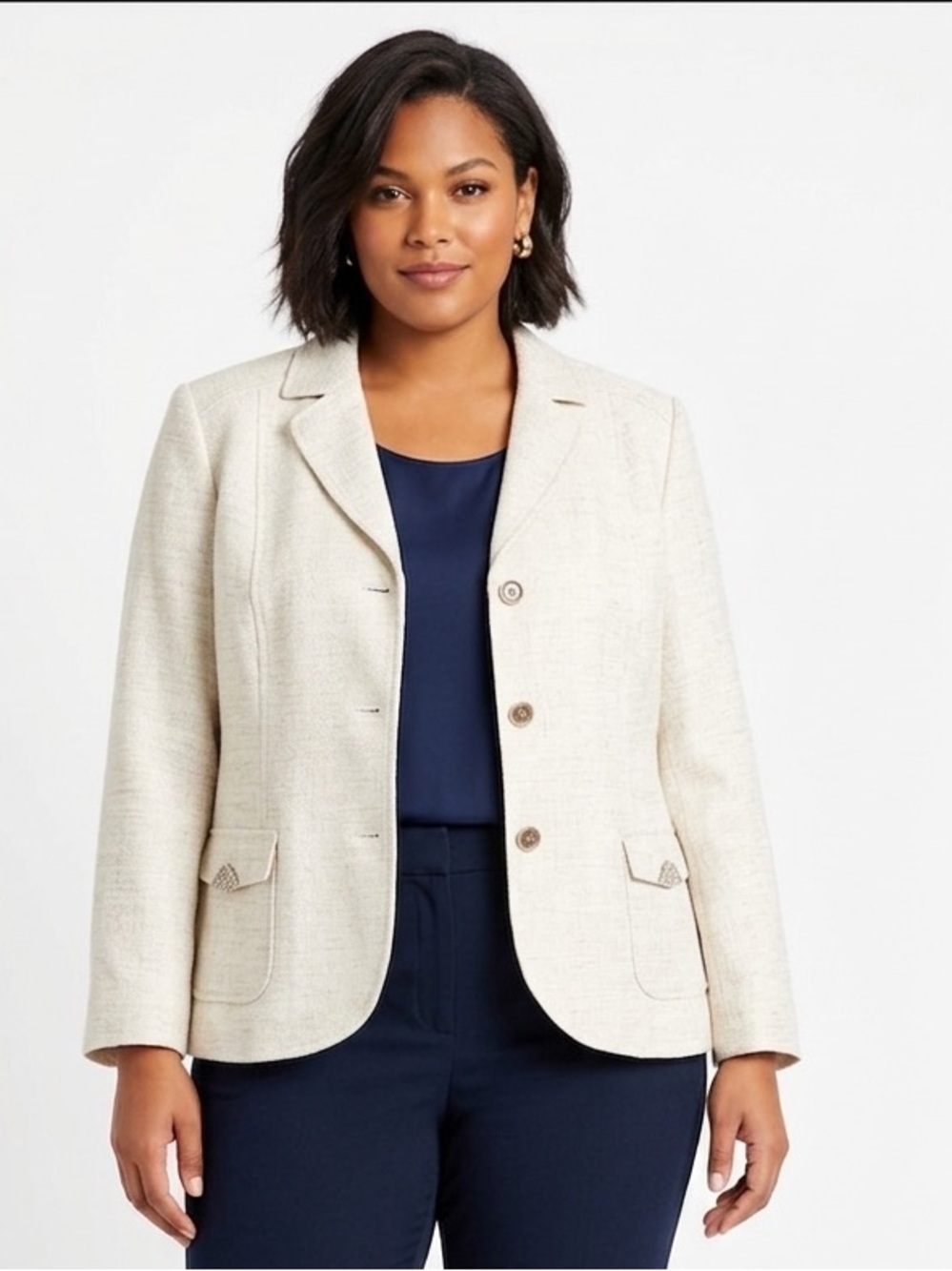 C&A PLUS SIZE long sleeved fully Linen Creme Blazer, SIZE 24